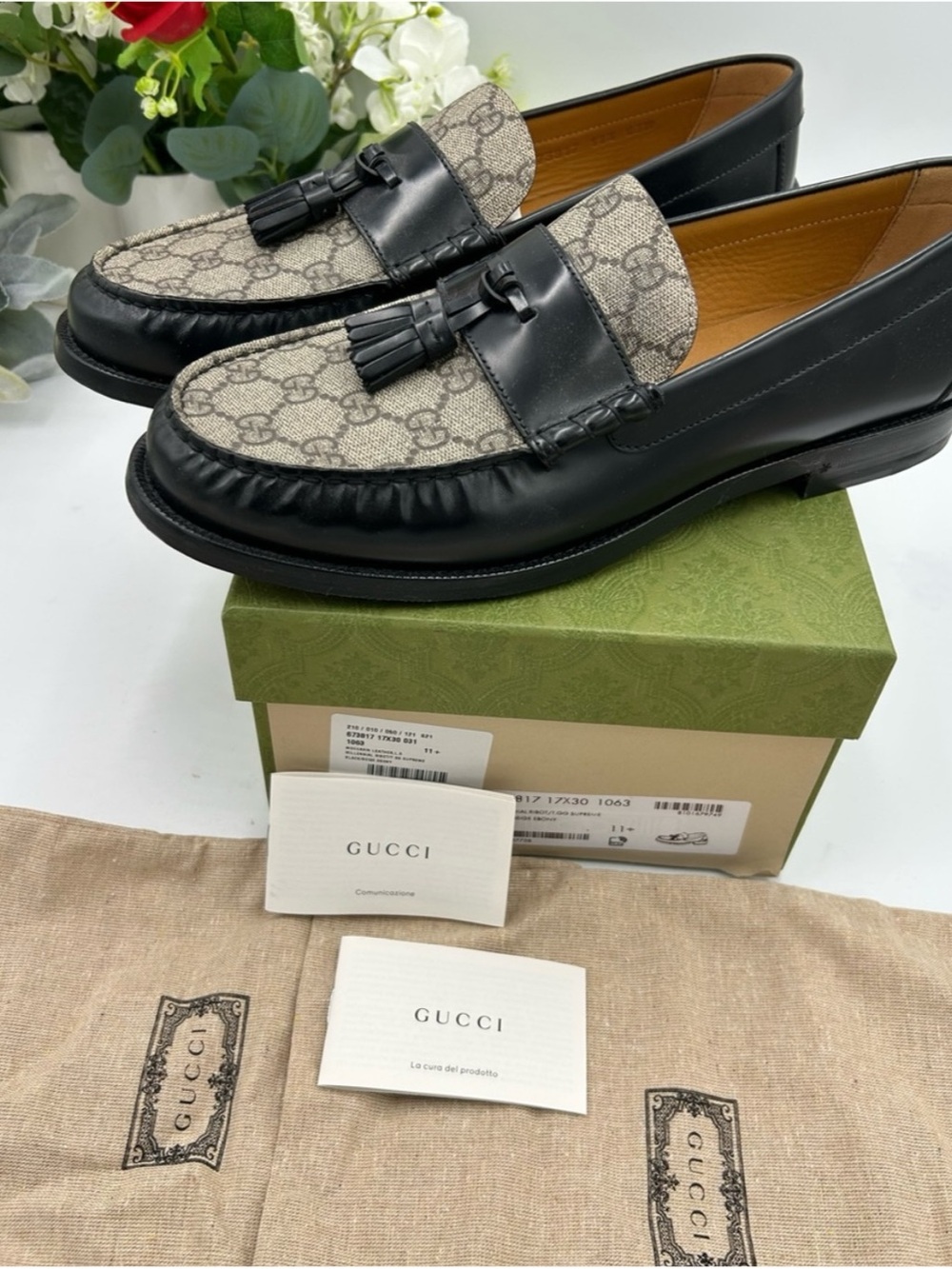 Gucci, GG Supreme tassel loafers size 11.5 fits 12 US made in Italy - Picture 4 of 7
